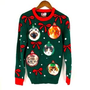 Men’s ugly Christmas cat sweater, novelty sweater size S